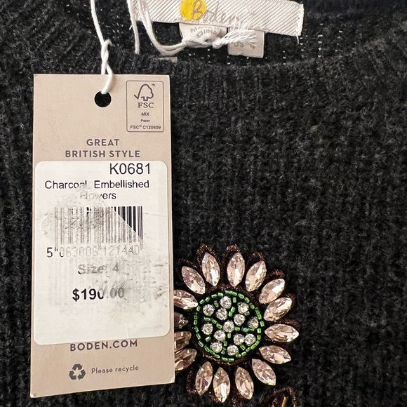 Boden charcoal sweater embellished with flowers by hand. - Picture 5 of 8